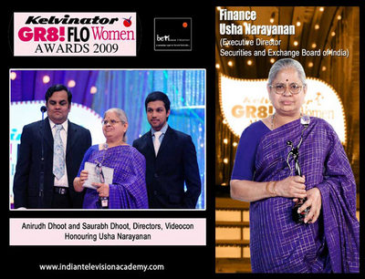 Anirudh Dhoot and Saurabh Dhoot, Directors, Videocon honouring Usha Narayanan