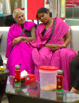 Sapna and Sampat in her trademark pink Saree 