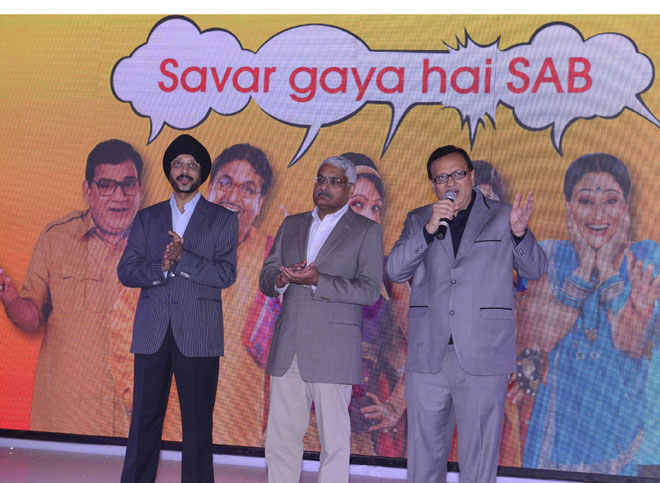Mr. NP Singh, COO, MSM Network, Mr. Man Jit Singh, CEO, MSM Network with Mr. Anooj Kapoor, EVP & Business Head, SAB TV at the unveil of the new look of the channel