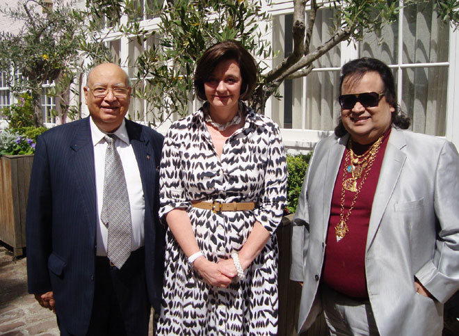 Bappi da with Cheri Blair and Lord Loomba in London recording the song 'Justice for Widows'