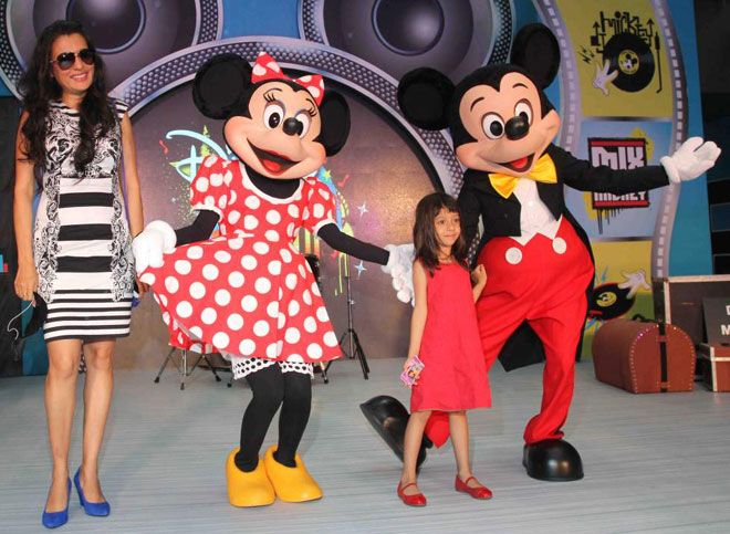 Mini Mathur with daughter and Mickey Mouse & Mini Mouse