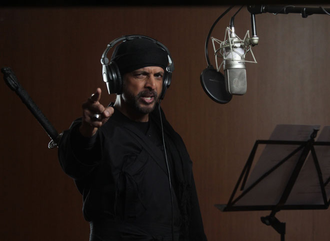 Javed Jaffrey recording for Ninja Warrior 