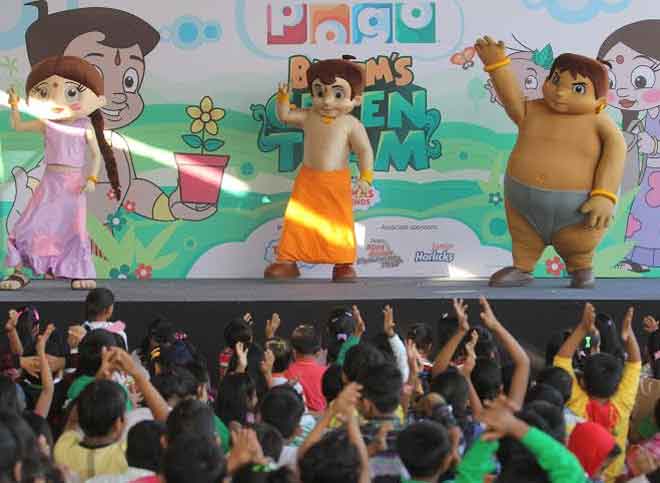 Chhota Bheem, Chutki n Kalia entertaining kids at Bheem's Green team event 