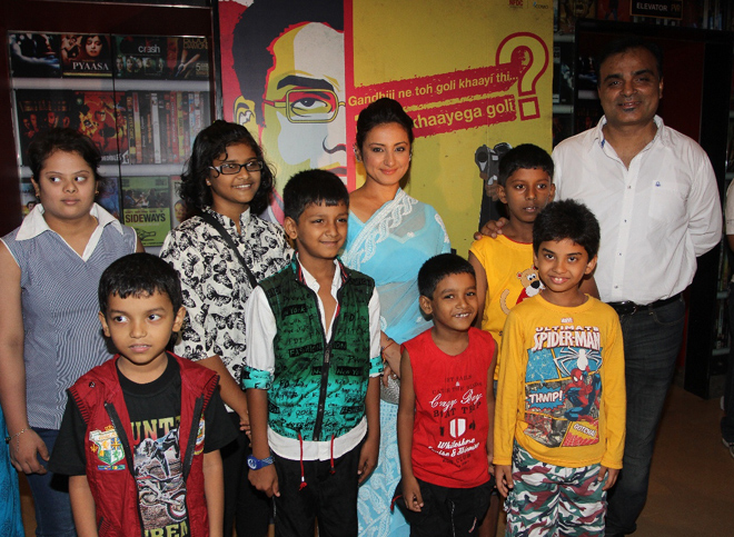 Sandeep Varma and Divya Dutta with NGO kids at a special screening of Manjunath