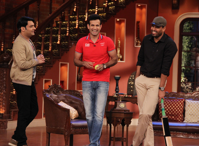   Irfan and Yusuf Pathan on the set of Comedy Nights with Kapil.