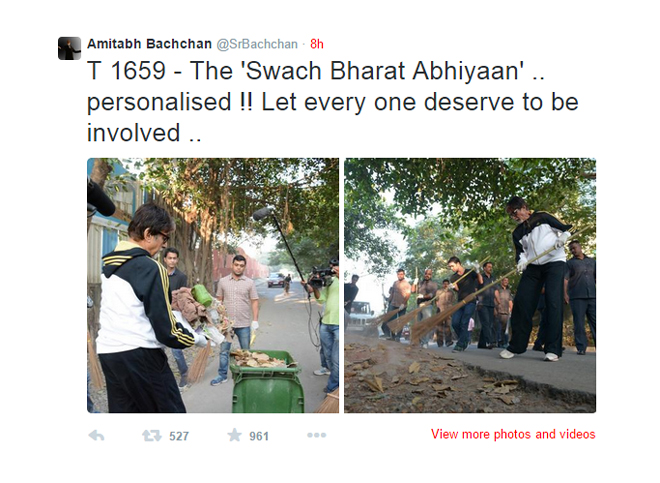 Amitabh Bachchan participates in Swach Bharat Abhiyaan (Clean India campaign)