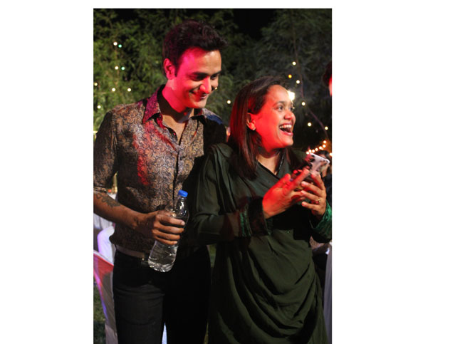 Shashi and Sumeet H Mittal co-producers of Tumhari Paakhi share a light moment at the success party