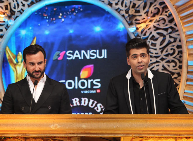 Saif and Karan Johar at Sansui Colors Stardust Awards