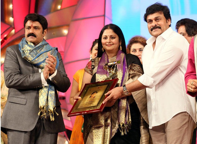 Lifetime achievement award- Jayasudha presented by Balkrishna & Chiranjeevi