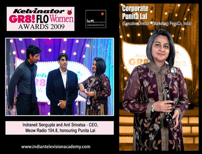 Indraneil Sengupta and Anil Srivatsa, CEO, Meow Radio 104.8, honouring Punita Lal 
