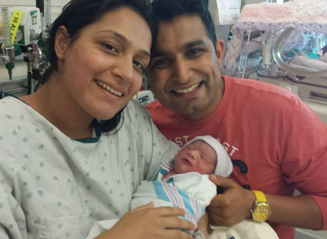 Nishant Shokeen, wife with new born baby